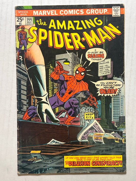 The Amazing Spider-Man by Marvel Comics Group “The Delusion Conspiracy!” #144 May 1975 Comic Book