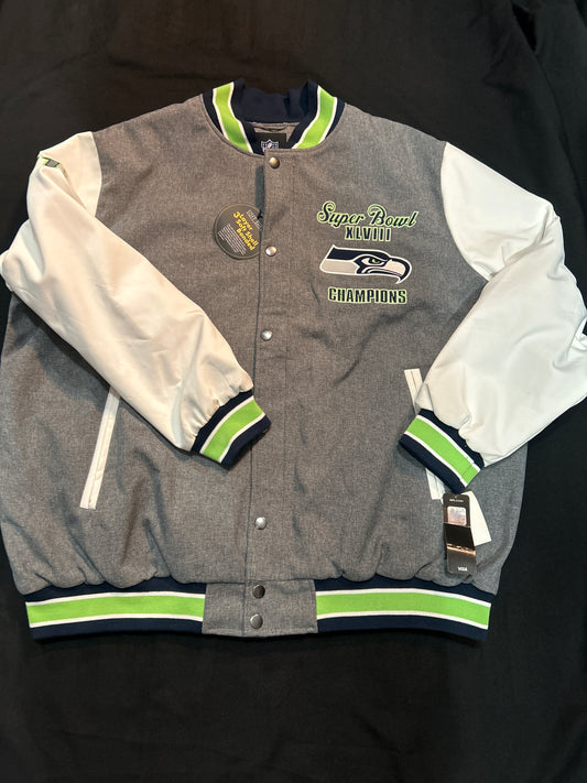 Seattle Seahawks NFL 2013 Super Bowl 48 Champions Gray Varsity Men Jacket