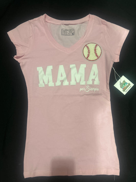 Joes Sports World “MAMA Por Siempre” Shortsleeve V-Neck T-Shirt - Bubblegum Pink