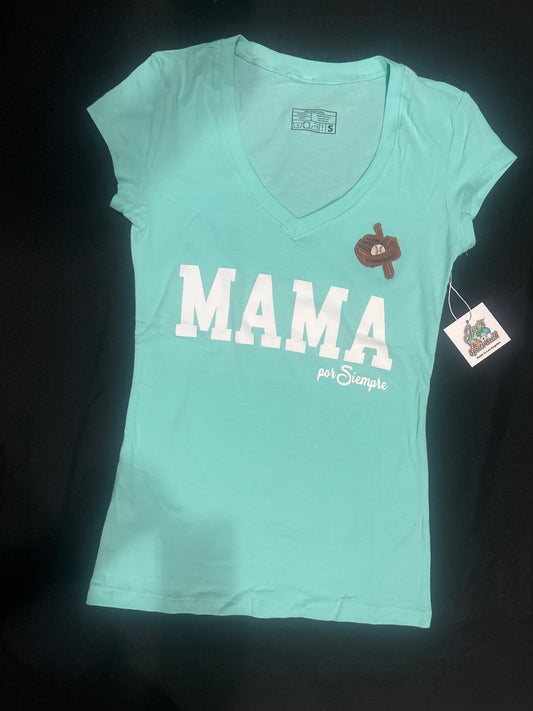 Joes Sports World “MAMA Por Siempre” Shortsleeve V-Neck T-Shirt - Mint