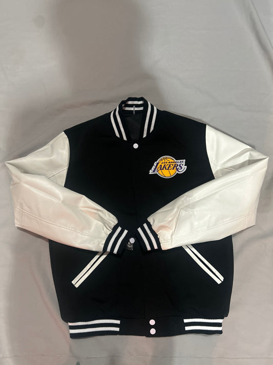 Los Angeles Lakers NBA JH Design Group Reversible Fleece Buttoned Jacket with PU Sleeves - Black/White