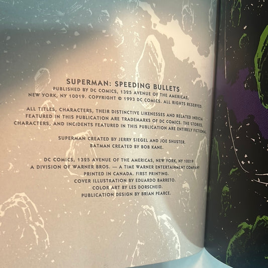 Superman by DC Comics "Speeding Bullets" JM DeMatteis Eduardo Barreto 1993 Comic Book