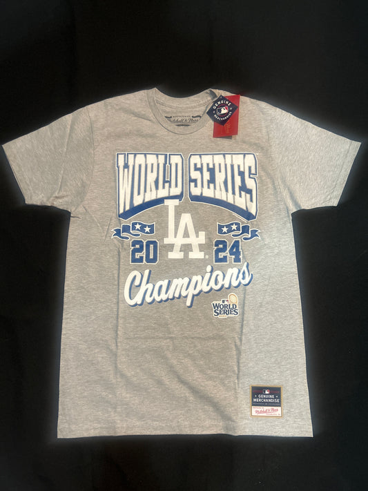 Los Angeles Dodgers MLB Mitchell & Ness World Series Champions 2024 Grey Heather Men T-Shirt