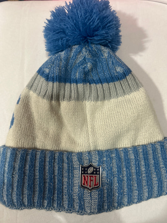 Detroit Lions NFL New Era One Time Removable Pom Knit Beanie - Heather Blue
