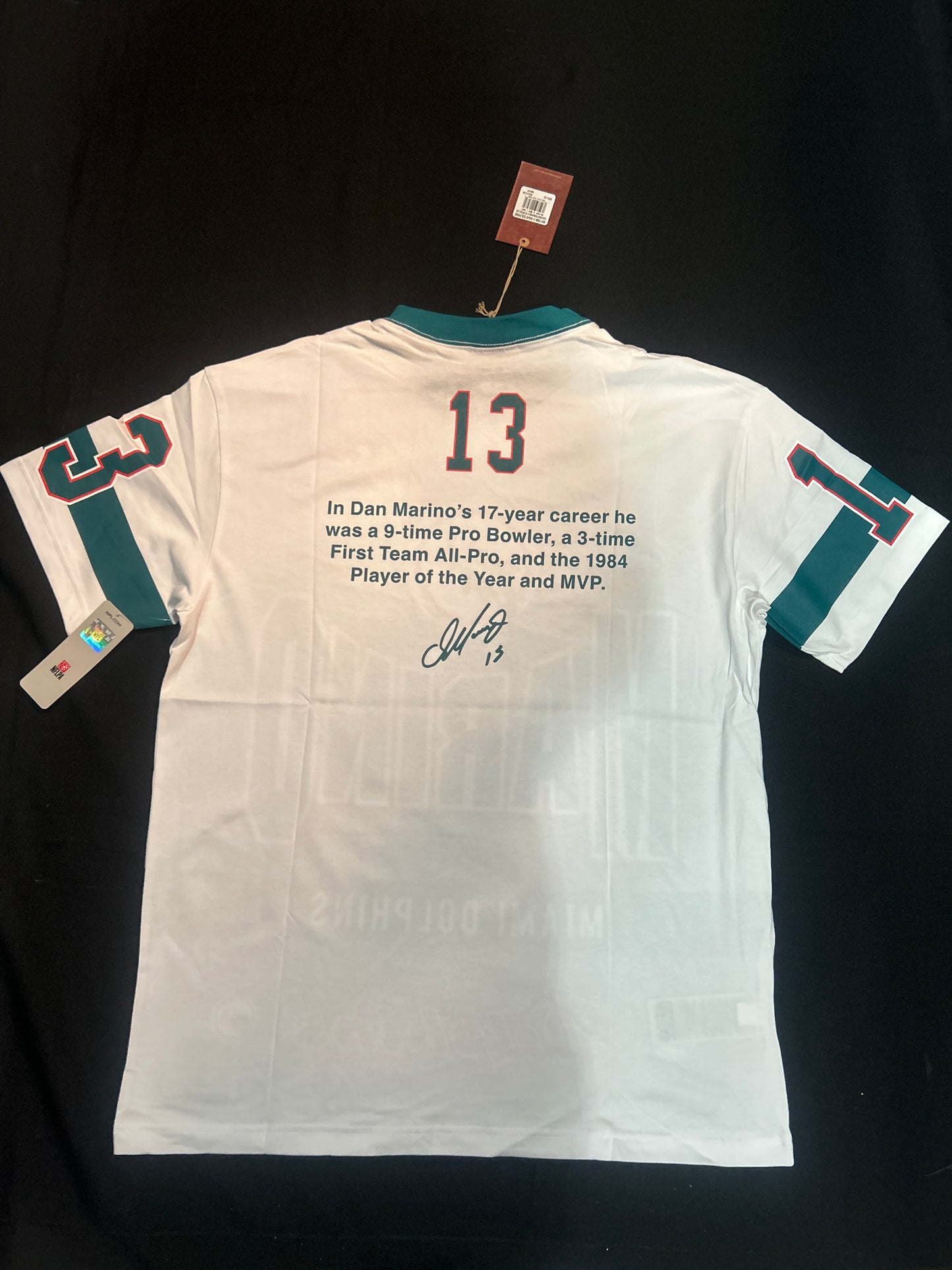 Miami Dolphins NFL Mitchell & Ness #13 Dan Marino The Original Premium SS Tee Vintage Logo T-Shirt