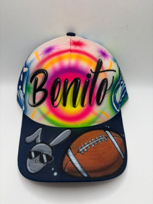 Super Bowl LX JSW Football-Bunny Benito Hand Painted A-Frame Adjustable Hat