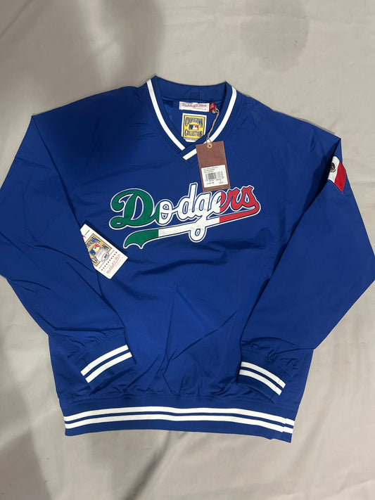 Los Angeles Dodgers MLB Mitchell & Ness Cooperstown Collection Royal Blue / Vintage Mexico Flag Nylon Pullover Jacket