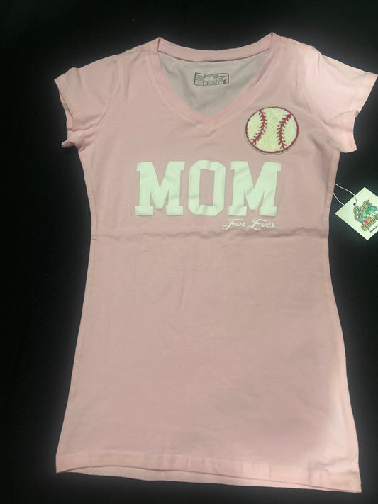 Joes Sports World “MOM For Ever” Shortsleeve V- Neck T-Shirt - Bubblegum Pink