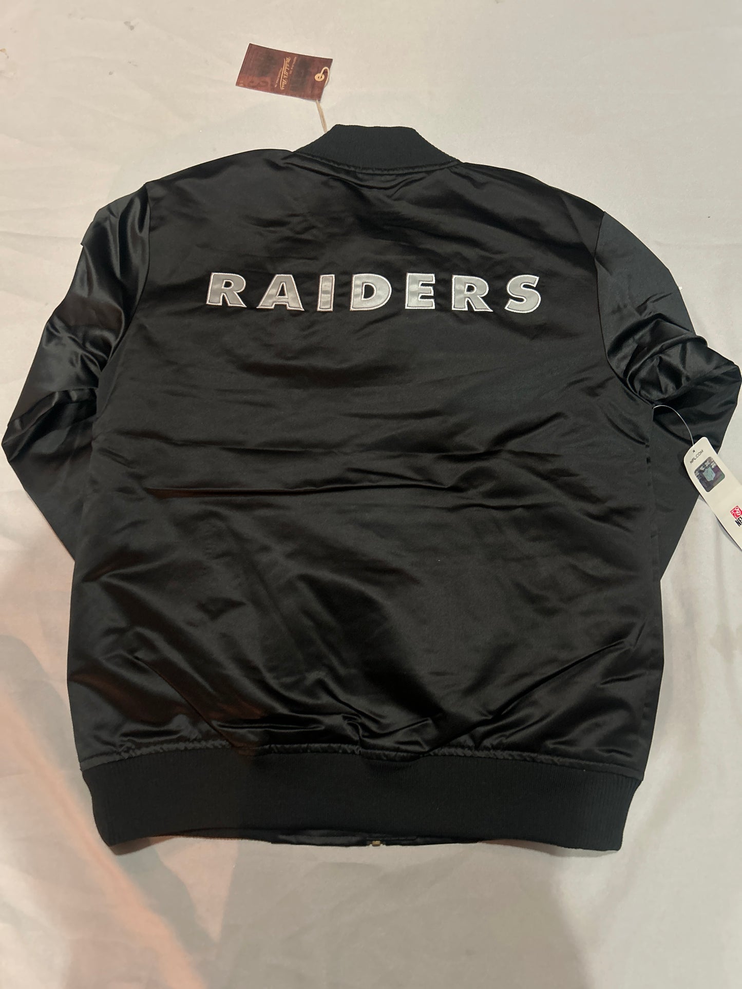 Las Vegas Raiders NFL Mitchell & Ness Lightweight Satin Bomber Jacket
