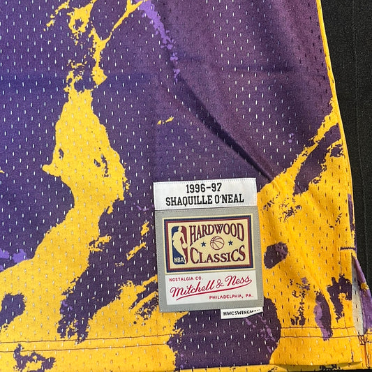Los Angeles Lakers NBA 1996 #34 Shaquille O’Neal Mitchell & Ness Hardwood Classics Marble Wingman Jersey