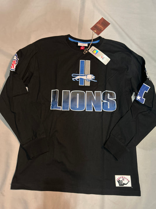 Detroit Lions NFL Throwbacks Vintage Mitchell & Ness All Over LS Tee Men T-Shirt
