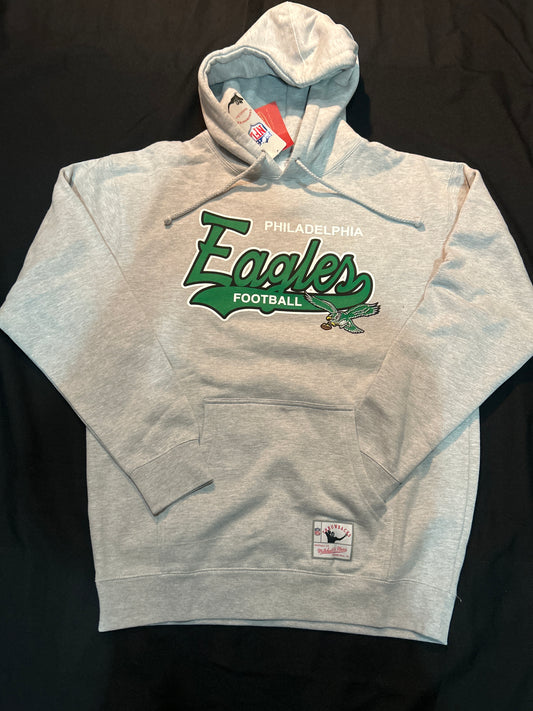 Philadelphia Eagles NFL Throwback Mitchell & Ness Tailsweep Grey Heather Hoodie