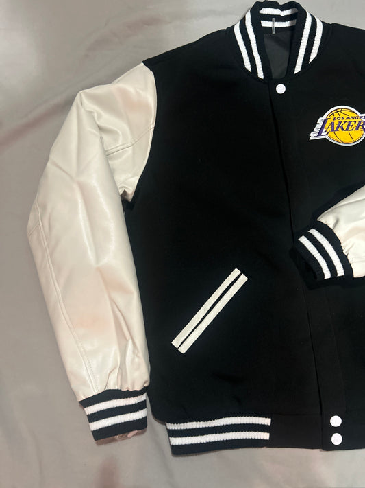 Los Angeles Lakers NBA JH Design Group Reversible Fleece Buttoned Jacket with PU Sleeves - Black/White
