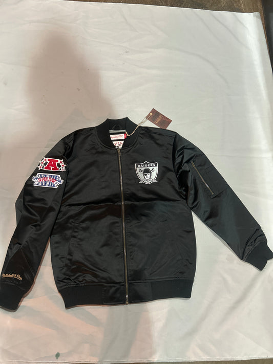 Las Vegas Raiders NFL Mitchell & Ness Lightweight Satin Bomber Jacket