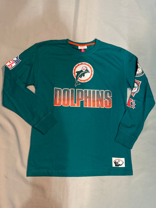 Philadelphia Dolphins NFL Mitchell & Ness Throwbacks All Over LS Mens Vintage Tee