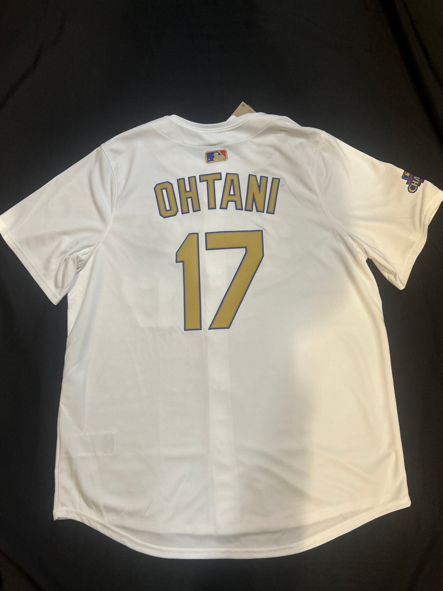 Los Angeles Dodgers MLB Genuine Merchandise Nike Gold Elite 2024 World Series Champions #17 Ohtani Authentic Replica Men Jersey