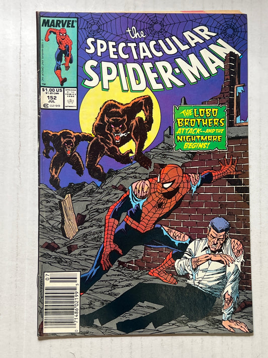 The Spectacular Spider-Man by Marvel Comics Group “The Lobo Brothers Attack-and the Nightmare Begins!” #152 Jul 1989 Comic Book