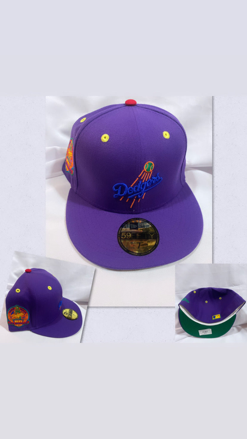 Los Angeles Dodgers MLB 59Fifty New Era “1958-2018 Los Angeles 50th Anniversary” Patch Fitted Hat Purple/Green