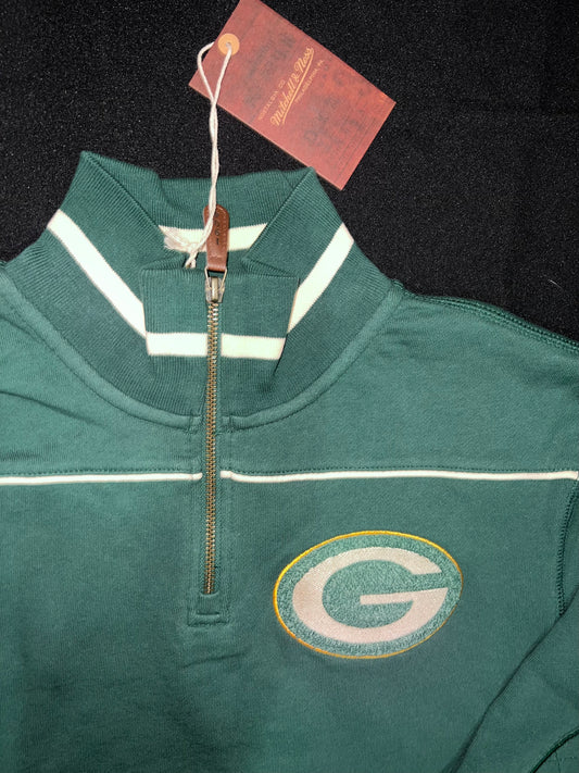 Green Bay Packers NFL Mitchell & Ness Throwback Team Issued French Terry 1/4 Zip Up Sweater