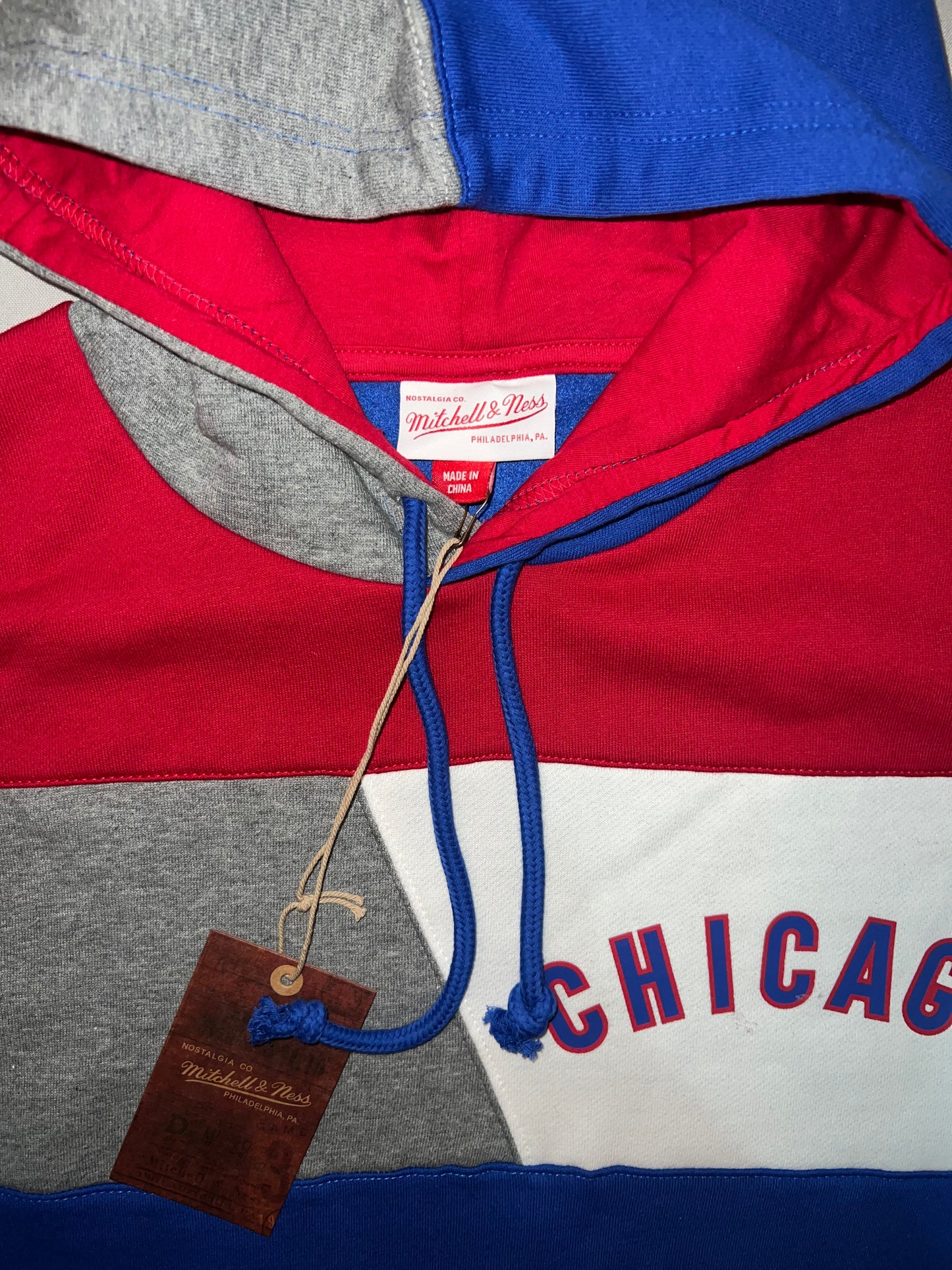 Chicago Cubs MLB Mitchell & Ness a Cooperstown Collection Colon Blocked (Blue/Grey/Red/White) Fleece Hoodie