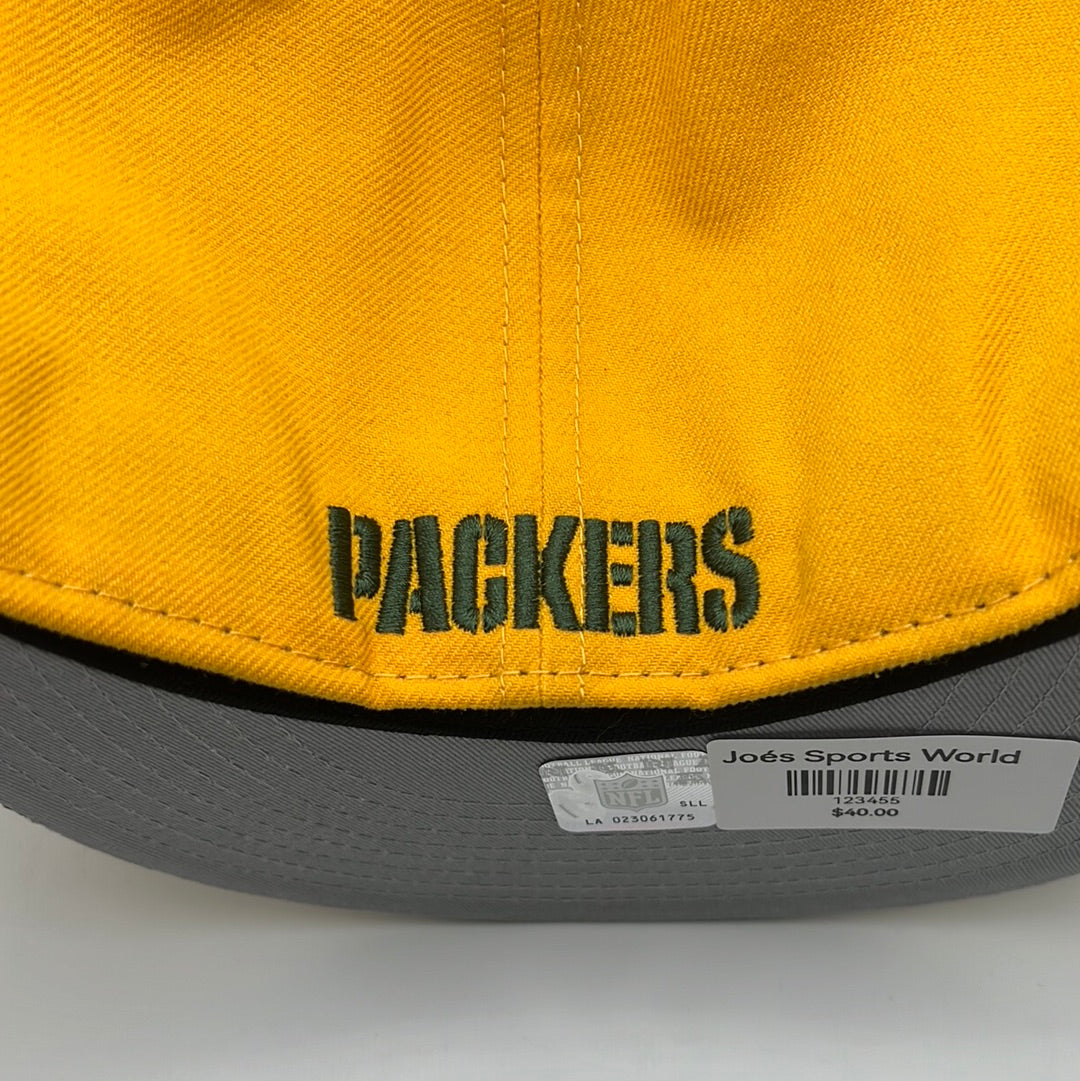 Green Bay Packers NFL New Era 59Fifty Official Team Headwear Classic Logo Yellow with Green Visor Fitted Hat