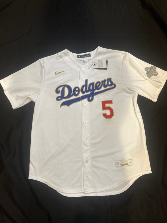 Los Angeles Dodgers MLB Genuine Merchandise Nike Gold Elite 2025 World Series Champions #5 Freeman Authentic Replica Men Jersey