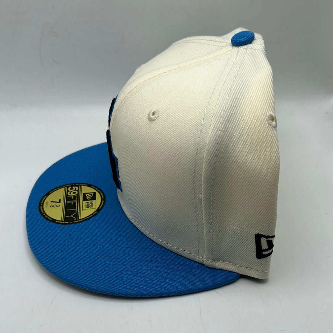 Los Angeles Dodgers MLB New Era 59 Fifty "Los Angeles 50th Anniversary 1958-2008" Patch Off White/Sky Blue Fitted Hats