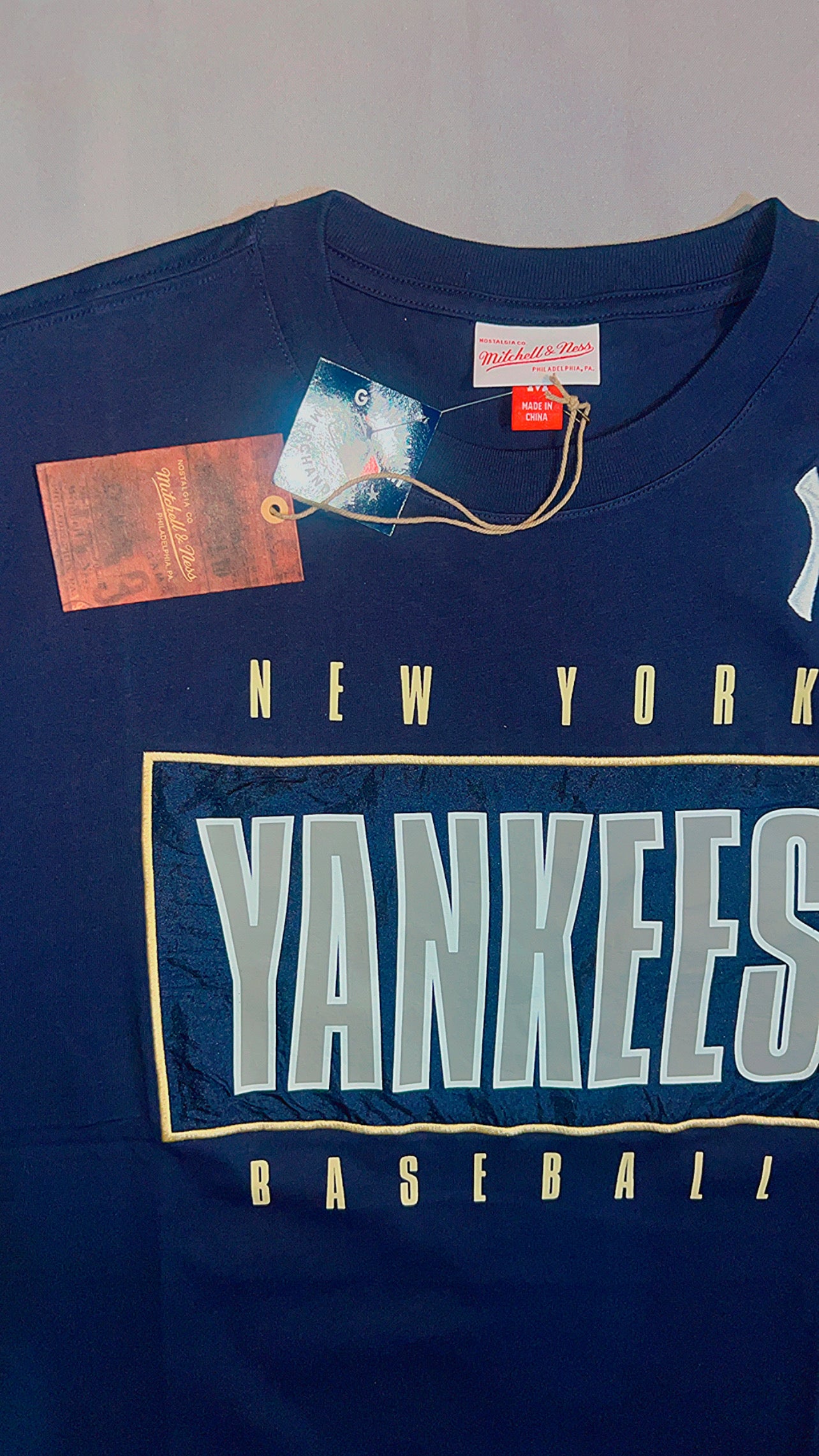 New York Yankees MLB Mitchell & Ness Genuine Merchandise Navy Logo Tee