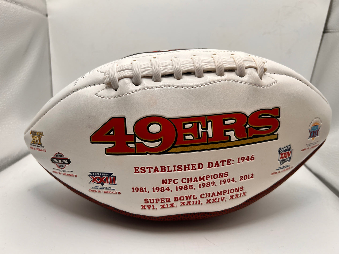 San Francisco 49Ers NFL Autographed Football with Super Bowl Championships and NFC Championships Dates