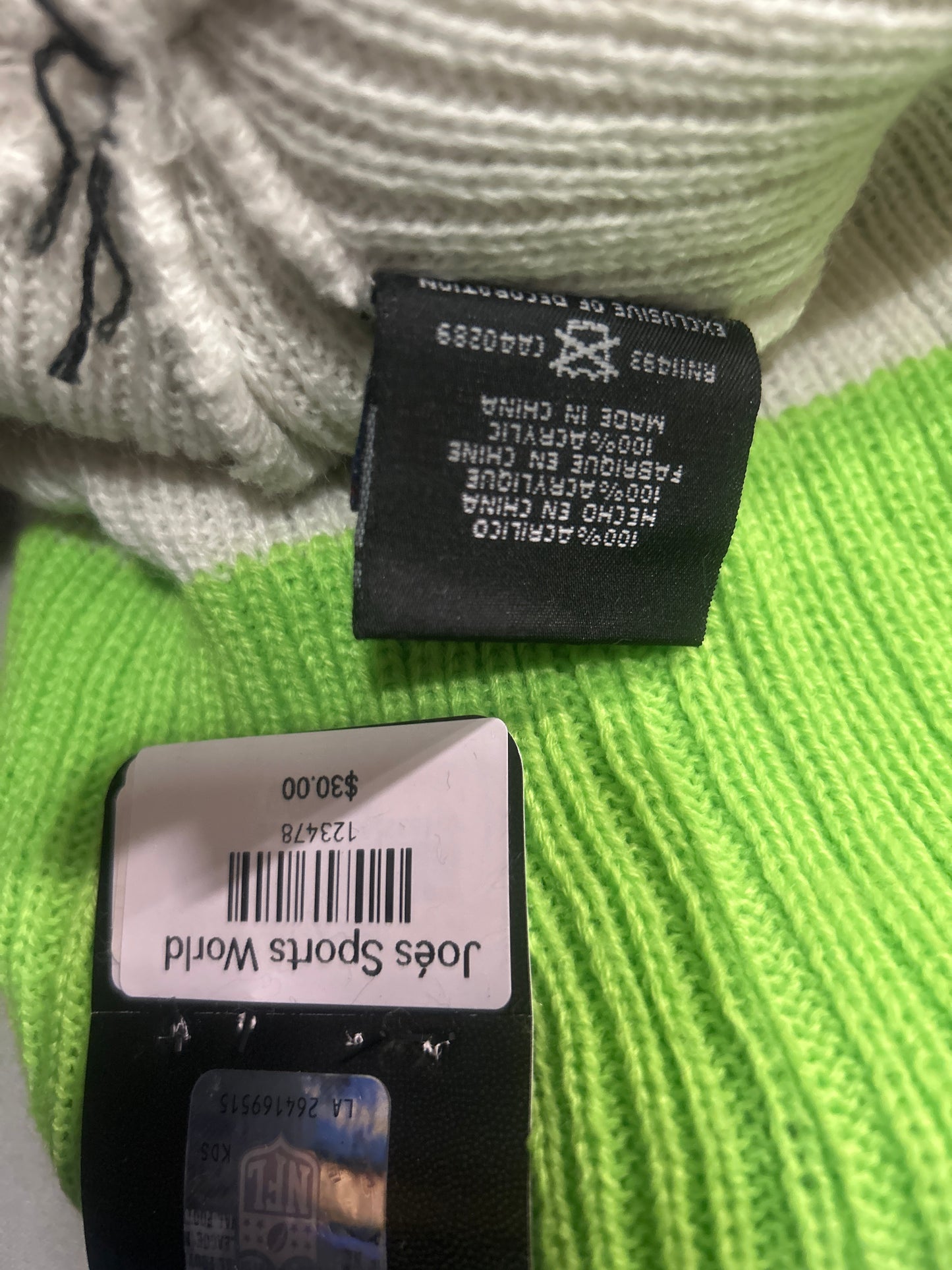 Seattle Seahawks NFL White Striped Knit Pom Beanie
