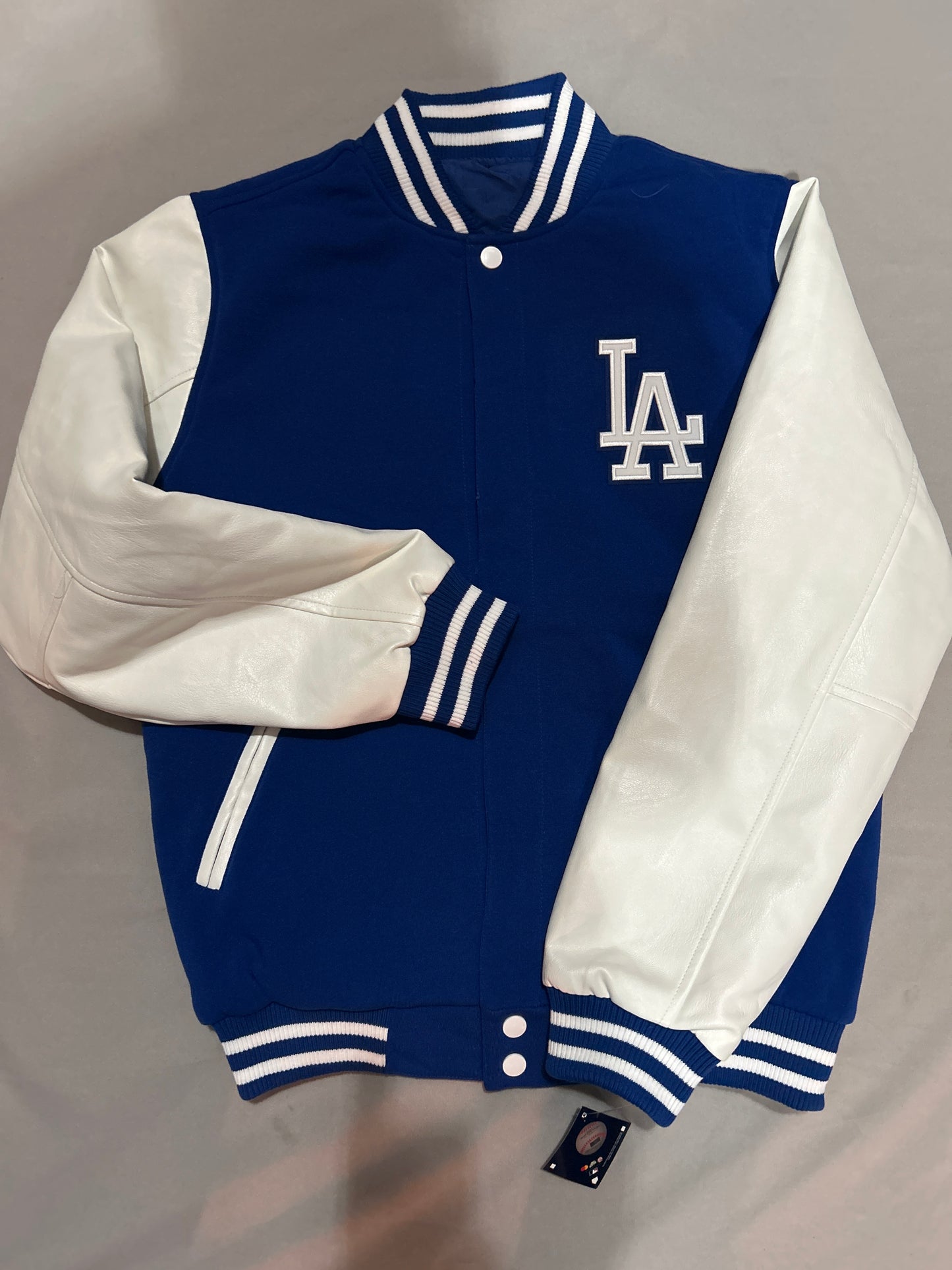 Los Angeles Dodgers MLB JH Design Group Reversible Fleece Buttoned Jacket with PU Sleeves - Royal Blue/White