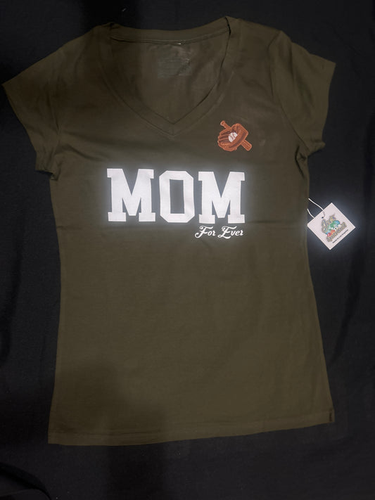 Joes Sports World “MOM For Ever” Shortsleeve V-Neck T-Shirt - Olive
