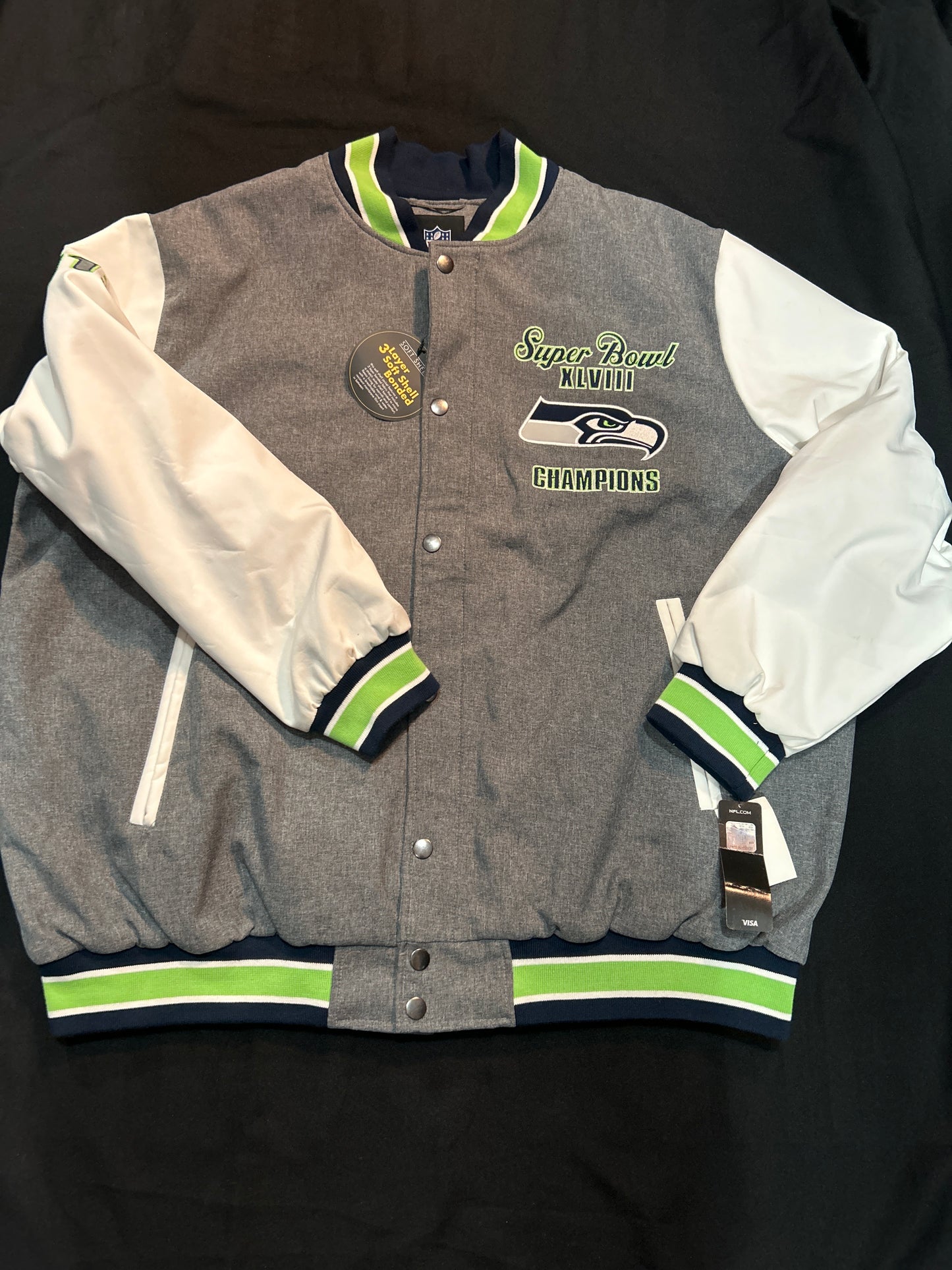 Seattle Seahawks NFL 2013 Super Bowl 48 Champions Gray Varsity Men Jacket