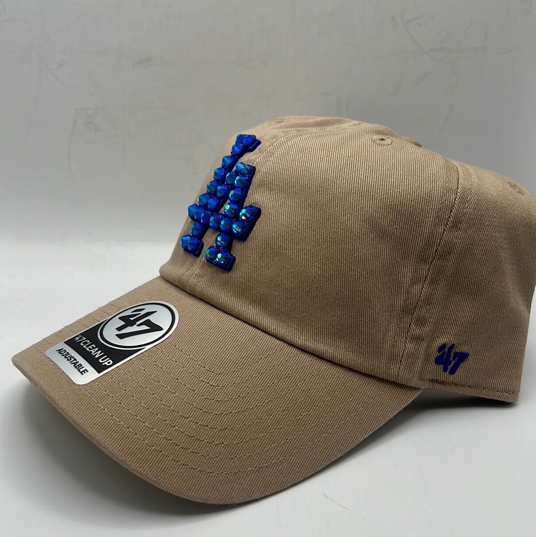 Los Angeles Dodgers MLB ‘47Clean Up Adjustable Bedazzled Khaki/Royal Blue Hat