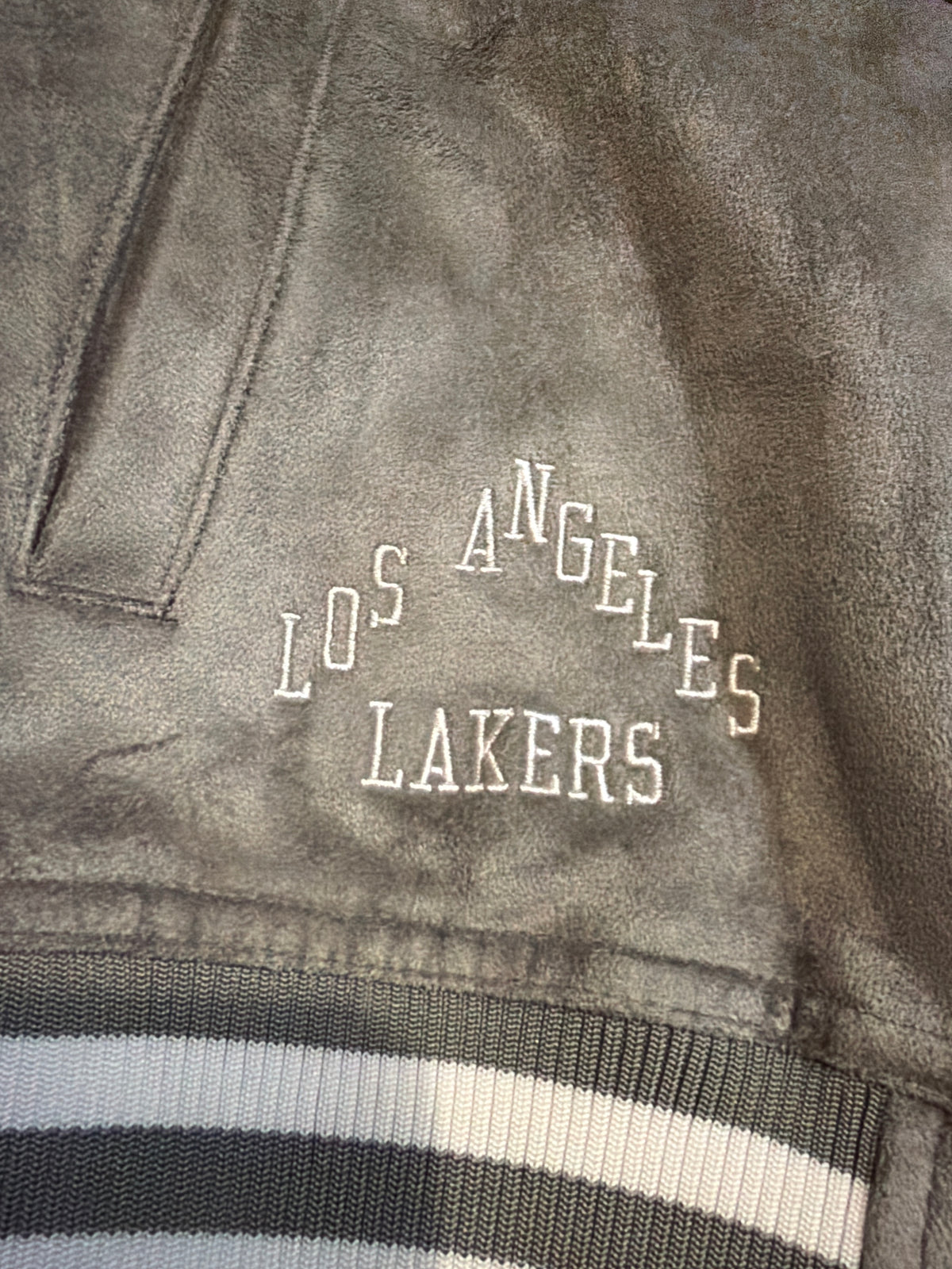 Los Angeles Lakers NBA Mitchell and Ness Tan Varsity Full-Snap Suede With leather Women Jacket