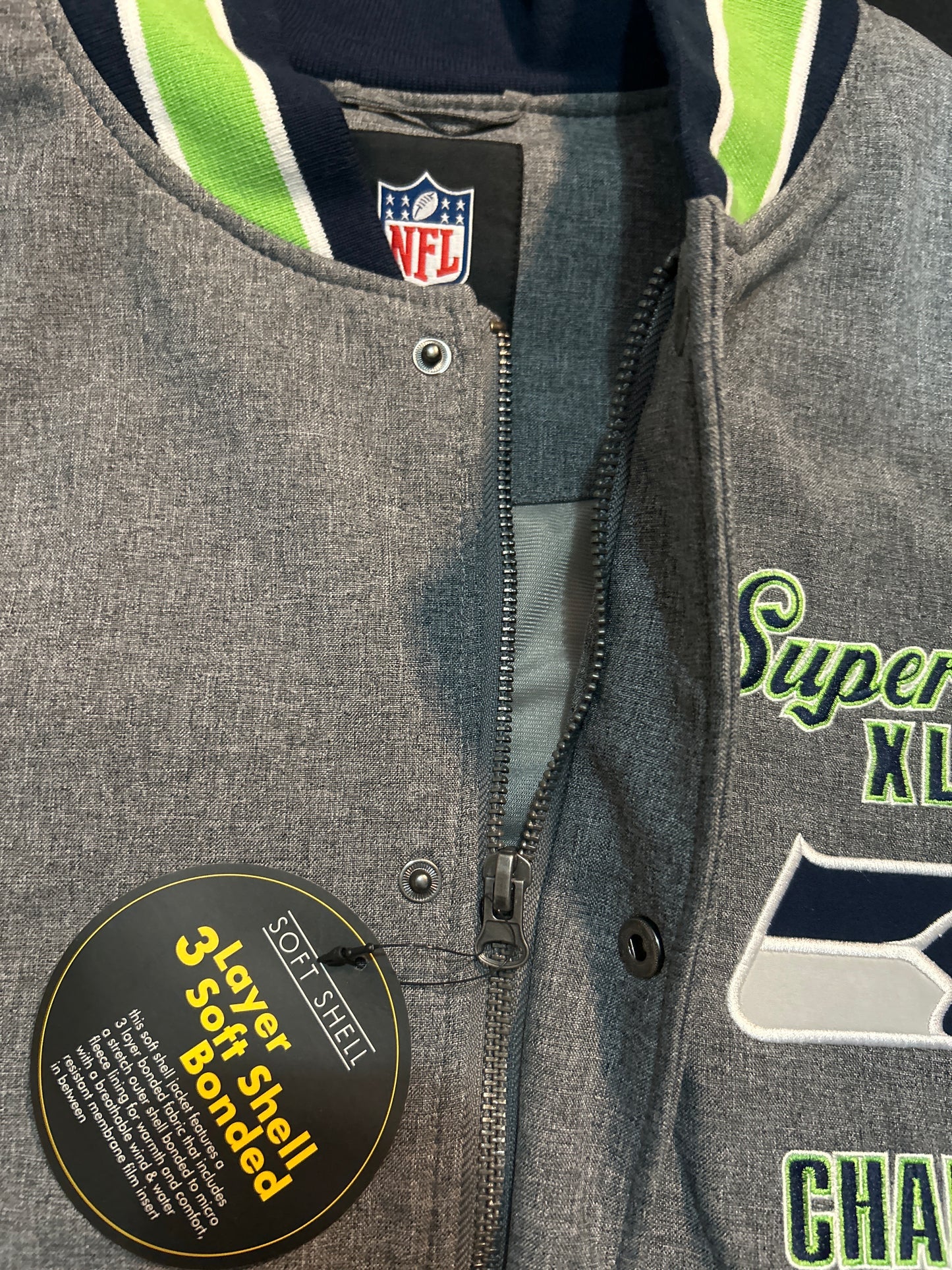 Seattle Seahawks NFL 2013 Super Bowl 48 Champions Gray Varsity Men Jacket