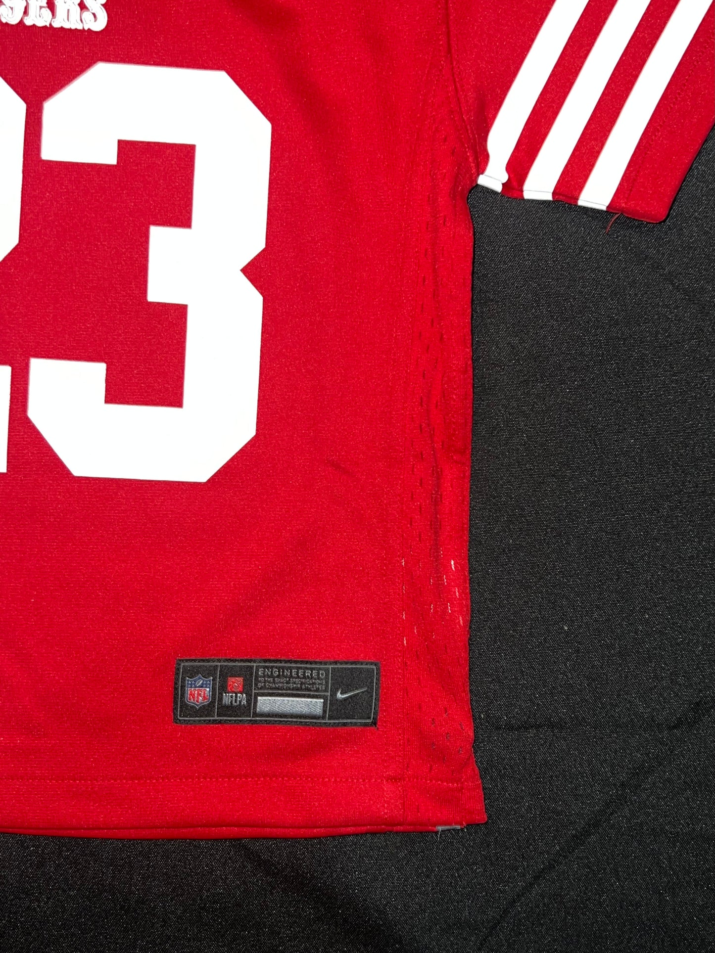 San Francisco 49ers NFL Nike On Field Apparel #23 McCaffrey kids  Jersey