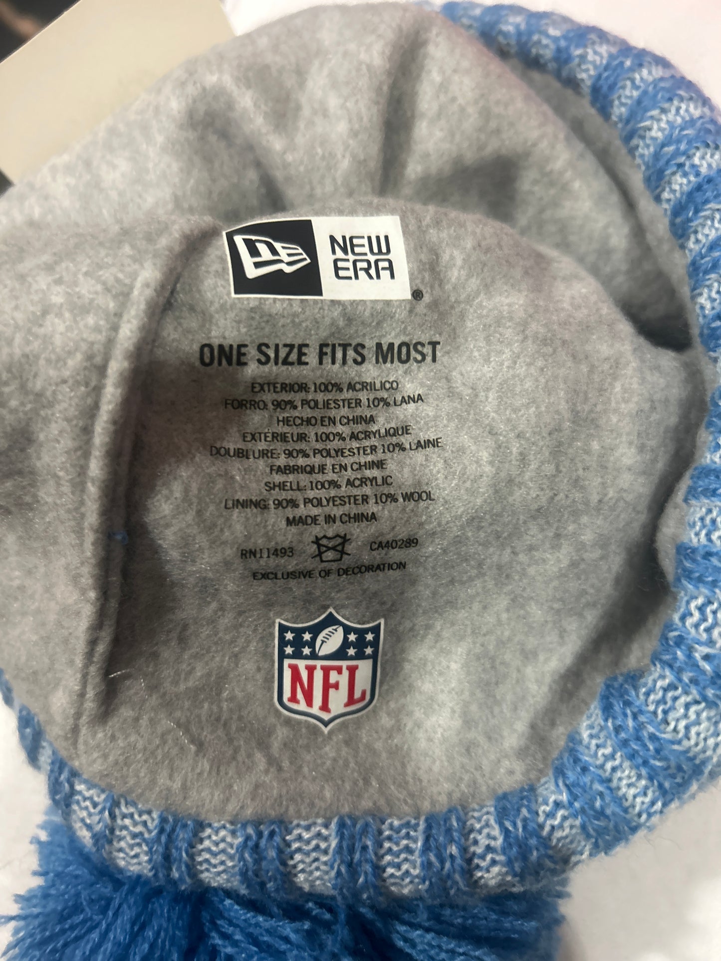 Detroit Lions NFL New Era One Time Removable Pom Knit Beanie - Heather Blue