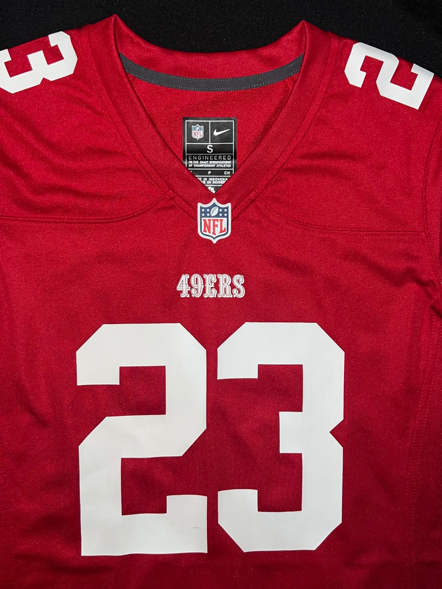 San Francisco 49ers NFL Nike On Field Apparel #23 McCaffrey Women’s Jersey