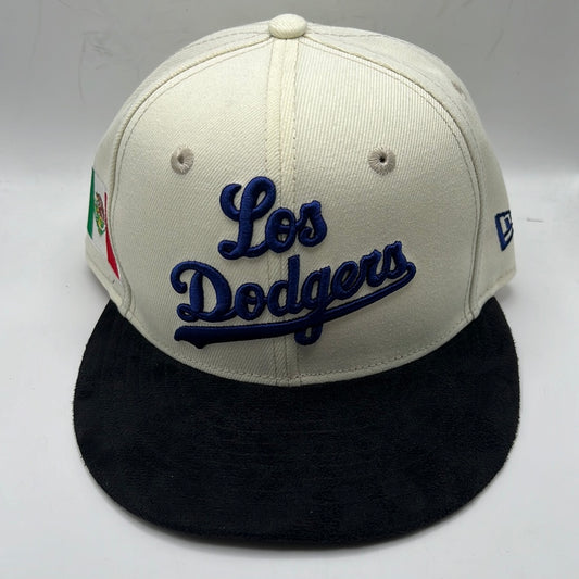 Los Angeles Dodgers MLB New Era 59Fifty Fitted Hat Mexican Flag Patch in side Panel, Sugar Skull on Back Panel, Black Corduroy Visor Serape Blanket Colors UV “VIVA Los Doyers”