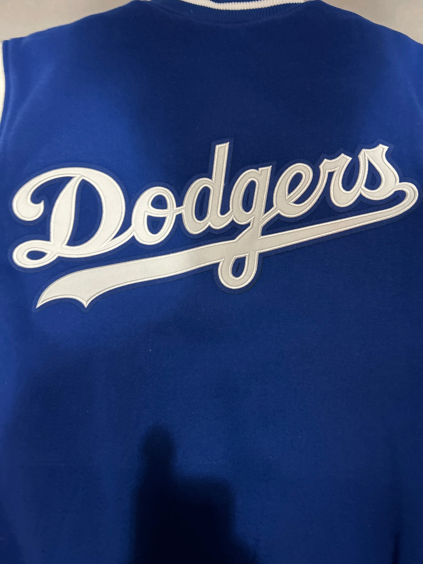 Los Angeles Dodgers MLB JH Design Group Reversible Fleece Buttoned Jacket with PU Sleeves - Royal Blue/White