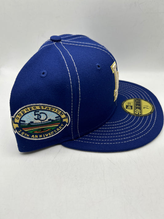 Los Angeles Dodgers MLB TOUCH OF GOLD New Era 59Fifty “Dodger Stadium 50th Anniversary” Side Patch Cooperstown Collection Touch of Gold Fitted Hat