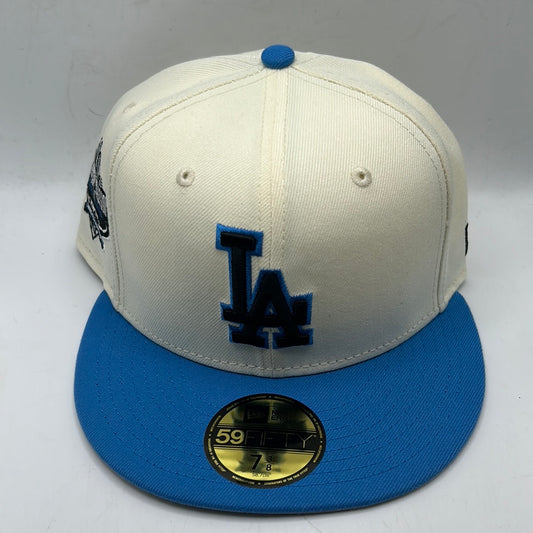 Los Angeles Dodgers MLB New Era 59 Fifty "Los Angeles 50th Anniversary 1958-2008" Patch Off White/Sky Blue Fitted Hats