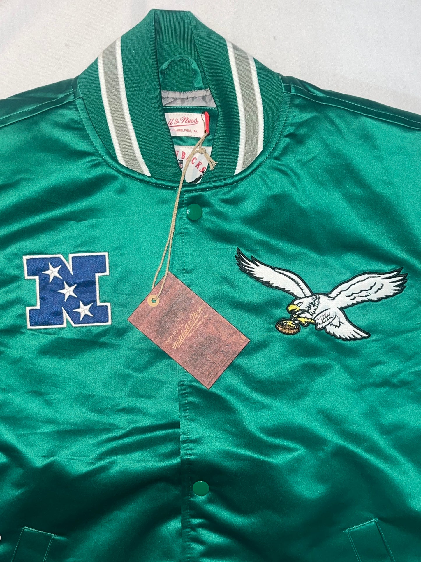 Philadelphia Eagles NFL Mitchell & Ness Nostalgia Co Throwback Heavyweight Satin Men’s Jacket