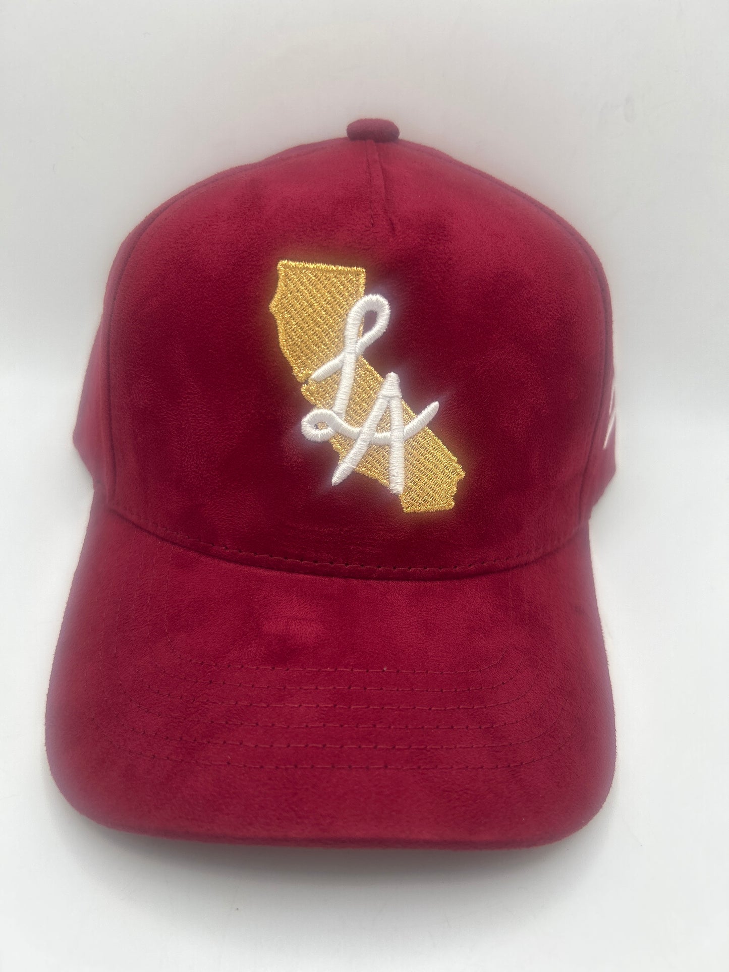 Los Angeles LA California State JSW Private Label Cardinal/Gold Suede A-Frame SnapBack Hat