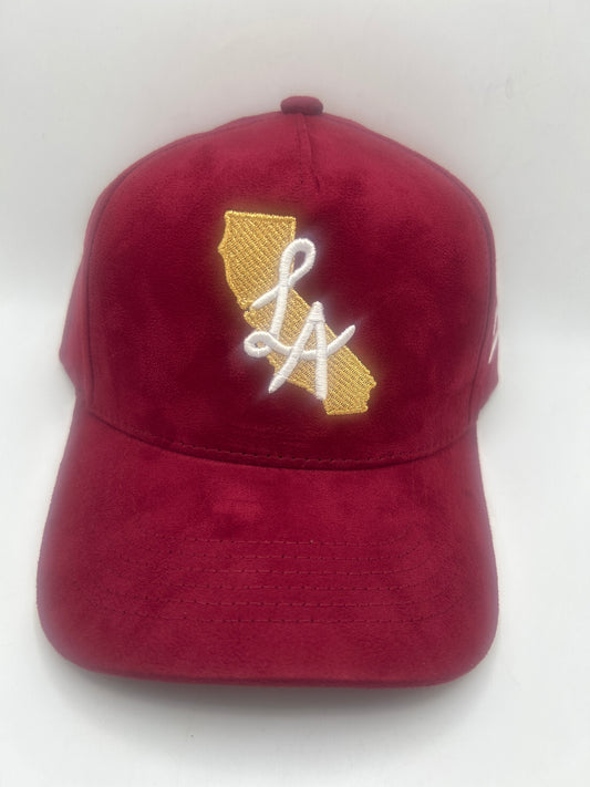 Los Angeles LA California State JSW Private Label Cardinal/Gold Suede A-Frame SnapBack Hat