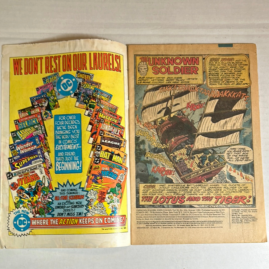 The Unknown Soldier by DC Comics "Captain Fear" "Death on the Yang-Tze River!" "Dateline: Frontline" No. 254 Comic Book