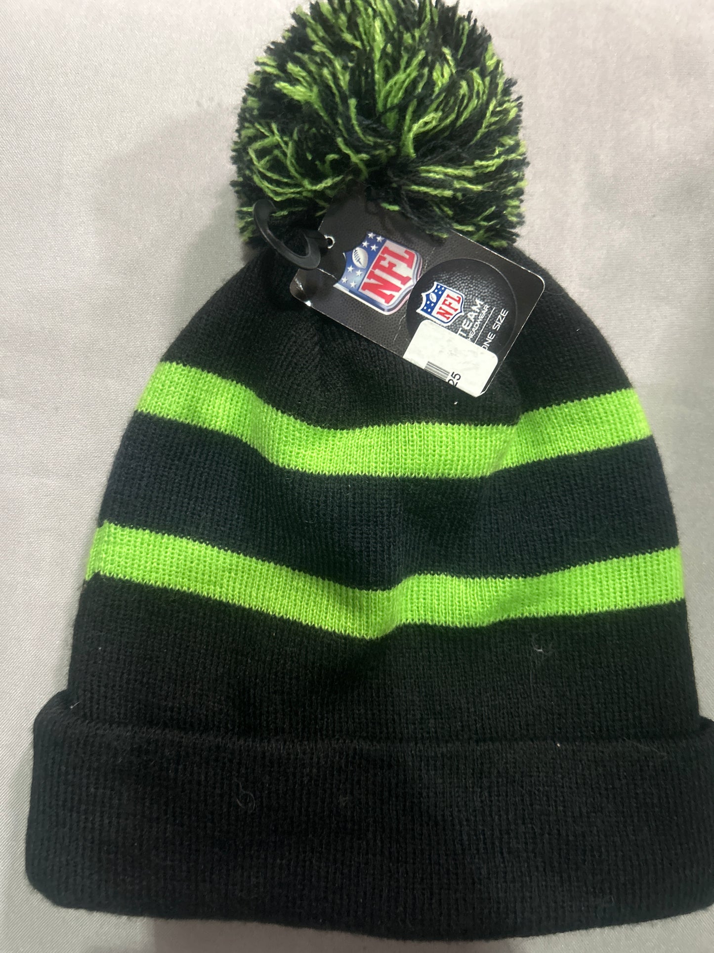 Seattle Seahawks NFL Black Striped Knit Pom Beanie