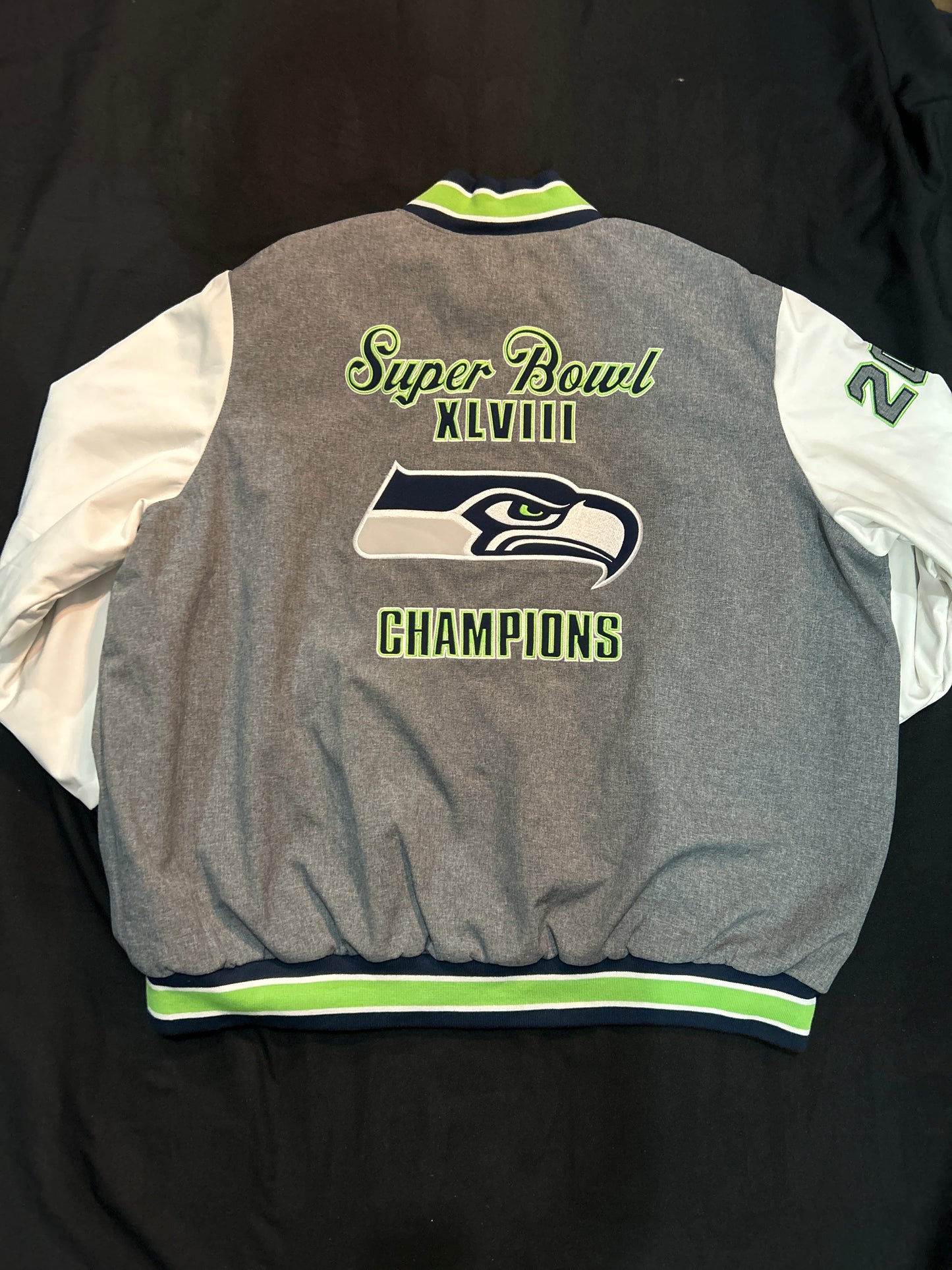 Seattle Seahawks NFL 2013 Super Bowl 48 Champions Gray Varsity Men Jacket