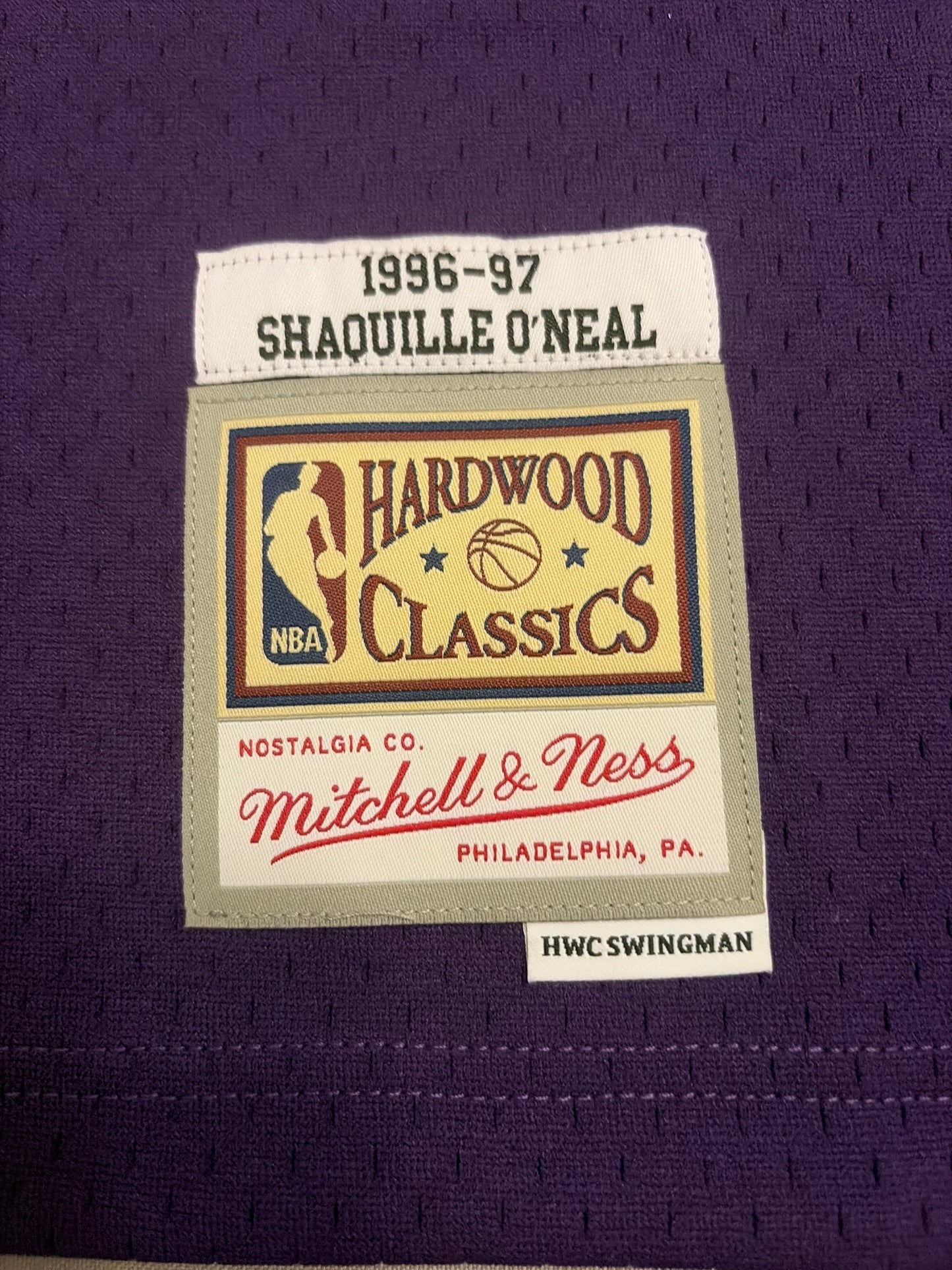 Los Angeles Lakers NBA Mitchell & Ness Hardwood Classics #34 1996-97 Shaquille O’Neal HWC Swingman Road Men Jersey